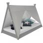 Preview: Kinderbett mit Matratze TIPI - Jugendbett grau weiss Holzbett Kinderzimmer Stoff Bettkasten, 90x200 cm