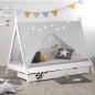 Preview: Kinderbett mit Matratze TIPI - Jugendbett weiss grau Holzbett Kinderzimmer Stoff Bettkasten, 90x200cm