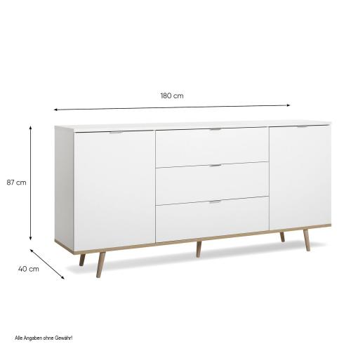 Sideboard Kommode Weiss Holz mit Schubladen Wohnzimmerschrank - 180x87x40cm