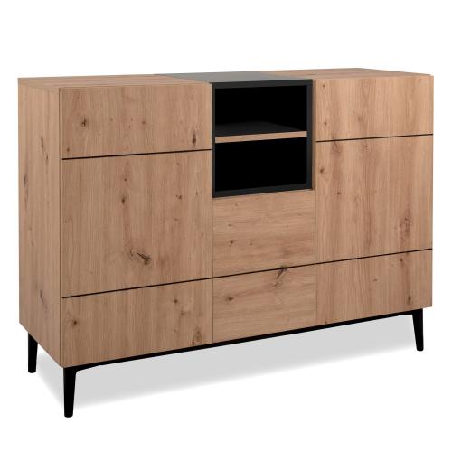 sideboard-kommode-eiche-holz-in-natur-schwarz-wohnzimmerschrank-120x90x40cm