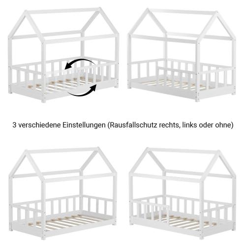 Kinderbett Hausbett mit Rausfallschutz 80x160 cm Bodenbett Montessori Bett Bettenhaus Lattenrost