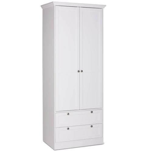 Kleiderschrank Weiss Garderobe Holz Schrank Massiv 2 Türen Garderobenschrank Mehrzweckschrank, 200x80x51cm