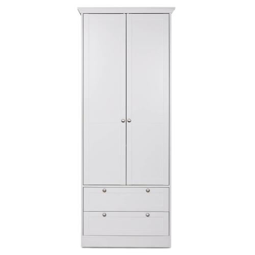 Kleiderschrank Weiss Garderobe Holz Schrank Massiv 2 Türen Garderobenschrank Mehrzweckschrank, 200x80x51cm