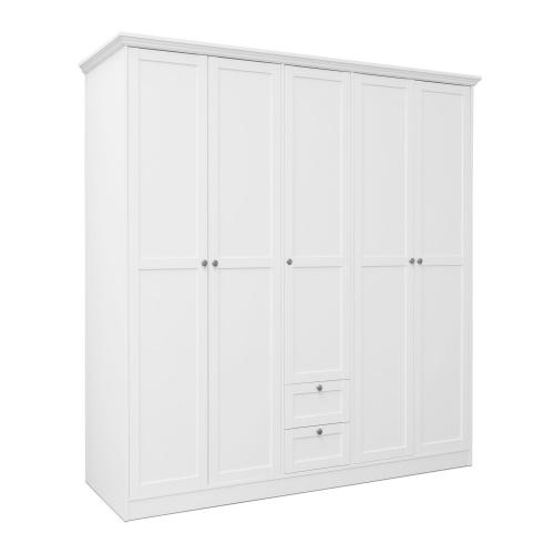 Kleiderschrank Weiss 5 Türen Garderobe Schrank Garderobenschrank Schlafzimmerschrank Drehtürenschrank, 200x187x67cm