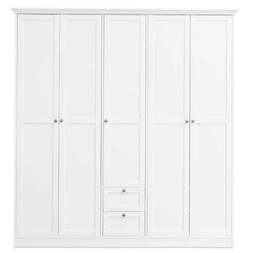 Kleiderschrank Weiss 5 Türen Garderobe Schrank Garderobenschrank Schlafzimmerschrank Drehtürenschrank, 200x187x67cm