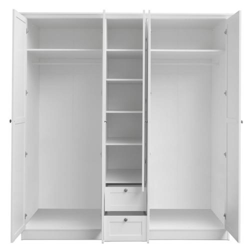 Kleiderschrank Weiss 5 Türen Garderobe Schrank Garderobenschrank Schlafzimmerschrank Drehtürenschrank, 200x187x67cm