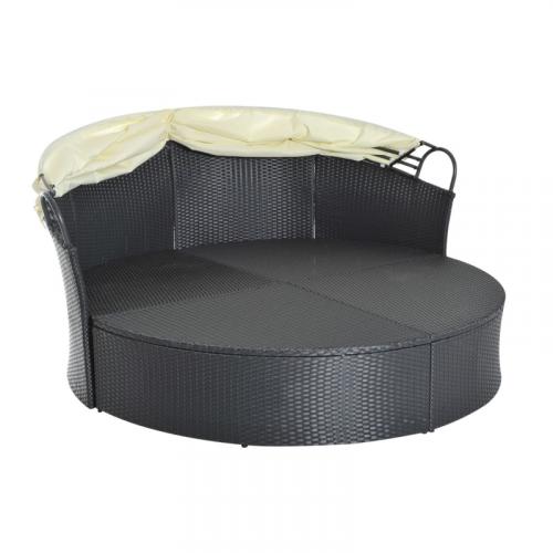 Sonneninsel, teilbar in 2 Sofas, verstellbarer Sonnenschutz, Rattanoptik, Creme, 1,7x1,8x1,5m