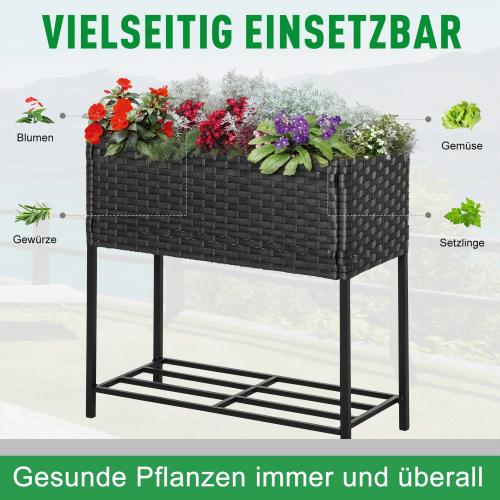 poly-rattan-hochbeet-blumenkasten-mit-fuessen-blumentopf-mit-ablage-mischbraun-70x30x70cm