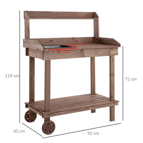 pflanztisch-mit-schublade-2-stufen-gaertnertisch-mit-waschbecken-und-rollen-garten-tannenholz-braun-92x45x119cm