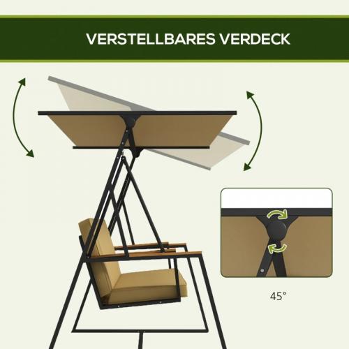 Hollywoodschaukel Gartenschaukel 3-Sitzer-Schaukel, mit Sonnendach, wetterbeständig, Beige + Schwarz