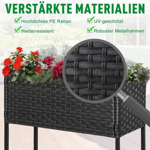 poly-rattan-hochbeet-blumenkasten-mit-fuessen-blumentopf-mit-ablage-mischbraun-70x30x70cm