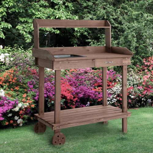 pflanztisch-mit-schublade-2-stufen-gaertnertisch-mit-waschbecken-und-rollen-garten-tannenholz-braun-92x45x119cm