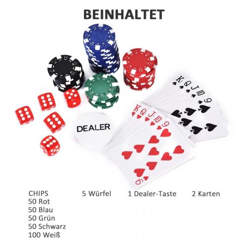 Pokerkoffer Pokerset 200 Pokerchips 2xKartenspiel 5xWürfel 1xAlukoffer Poker Set Jetons Koffer Alu+ Polystyrol 29,5x20,5x6,5 cm