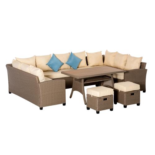 sitzgruppe-gartenlounge-fuer-10-personen-aus-pe-rattan-6-teilig-inkl-kissen-braun-khaki-blau