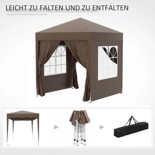 faltpavillon-bierzelt-4-abnehmbare-seitenwaende-2-fenster-metallrahmen-2x2m-braun