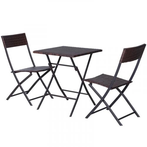 Polyrattan Bistroset für 2 Personen Sitzgruppe Rattan Gartenmöbel Set Garnitur Braun