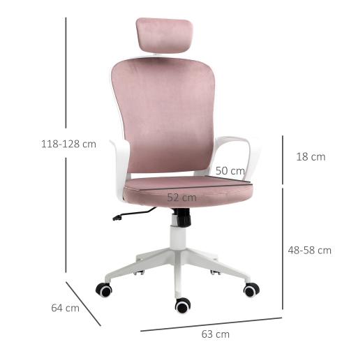 buerostuhl-mit-wippfunktion-hoehenverstellbarer-ergonomischer-drehstuhl-mit-armlehne-kopfstuetze-samtoptik-rosa-63x64x118-128cm