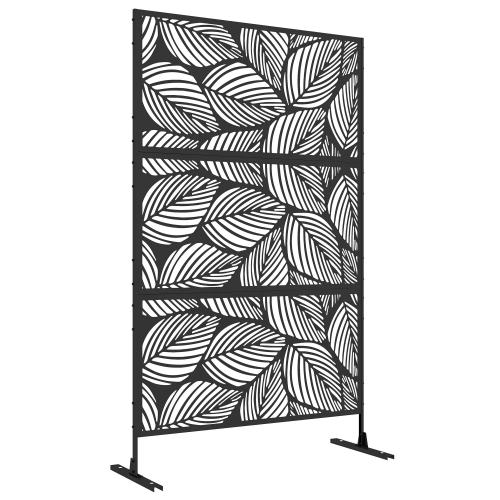 sichtschutz-garten-gartenabtrennung-florale-muster-metall-schwarz-122x45x198cm