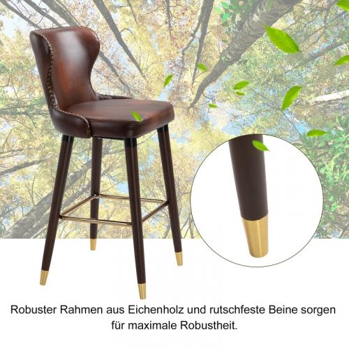 Barhocker-Set mit Fussstütze Barstuhl mit Rückenlehne Bistrohocker Kunstleder Braun, 52x53x101cm