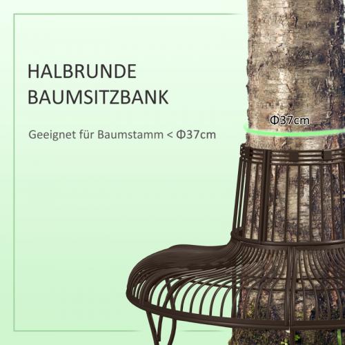 Baumbank aus Metall halbrund Gartenbank Parkbank Sitzbank Rustikal Braun