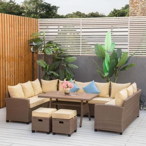 sitzgruppe-gartenlounge-fuer-10-personen-aus-pe-rattan-6-teilig-inkl-kissen-braun-khaki-blau