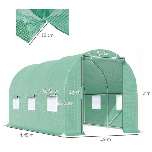 foliengewaechshaus-tomatengewaechshaus-treibhaus-folientunnel-fruehbeet-mit-fenster-gruen-445x190x200cm