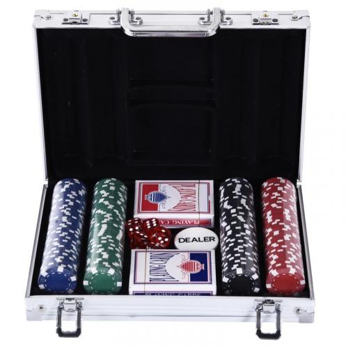 Pokerkoffer Pokerset 200 Pokerchips 2xKartenspiel 5xWürfel 1xAlukoffer Poker Set Jetons Koffer Alu+ Polystyrol 29,5x20,5x6,5 cm