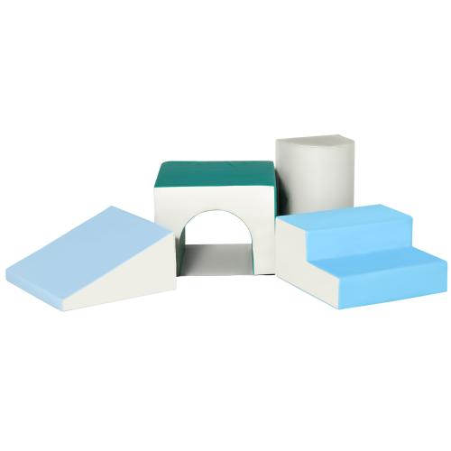 HOMCOM Bausteinset 4er-Set Schaumstoff Bausteine einfache Reinigung weiche Füllung Schaumstoffblöcke für 1-3 Jahre Kinder EPE Hellgrau+Blau+Grün 150 x 50 x 39 cm