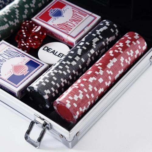 Pokerkoffer Pokerset 200 Pokerchips 2xKartenspiel 5xWürfel 1xAlukoffer Poker Set Jetons Koffer Alu+ Polystyrol 29,5x20,5x6,5 cm