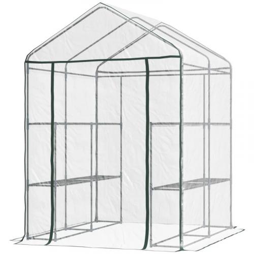 Foliengewächshaus begehbares Gartenhäuschen Tomatengewächshaus Treibhaus Frühbeet mit 6 Regalen Transparent Stahl PVC-Kunststoff 143x143x195cm