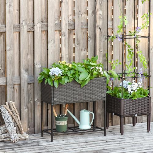 poly-rattan-hochbeet-blumenkasten-mit-fuessen-blumentopf-mit-ablage-mischbraun-70x30x70cm