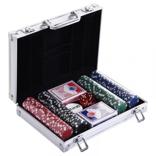 Pokerkoffer Pokerset 200 Pokerchips 2xKartenspiel 5xWürfel 1xAlukoffer Poker Set Jetons Koffer Alu+ Polystyrol 29,5x20,5x6,5 cm