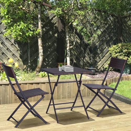 Polyrattan Bistroset für 2 Personen Sitzgruppe Rattan Gartenmöbel Set Garnitur Braun