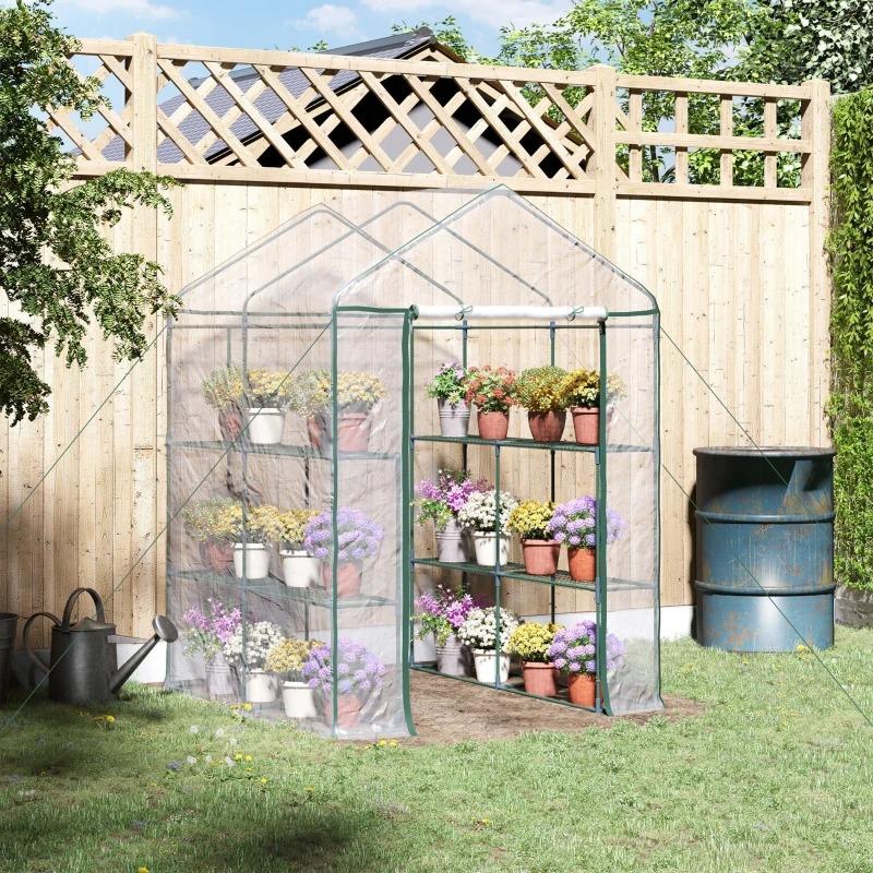 foliengewaechshaus-begehbares-gartenhaeuschen-tomatengewaechshaus-treibhaus-fruehbeet-mit-6-regalen-transparent-stahl-pvc-kunststoff-143x143x195cm