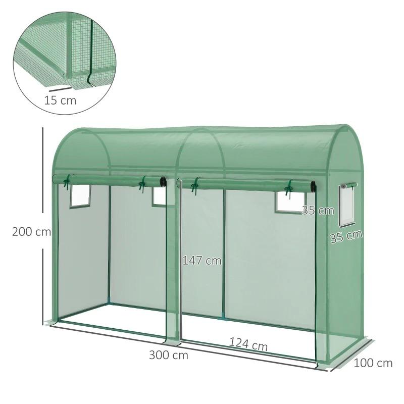 foliengewaechshaus-tomatengewaechshaus-treibhaus-folientunnel-fruehbeet-4-fenster-und-2-tueren-gruen-stahl-pe-kunststoff-300x100x200cm