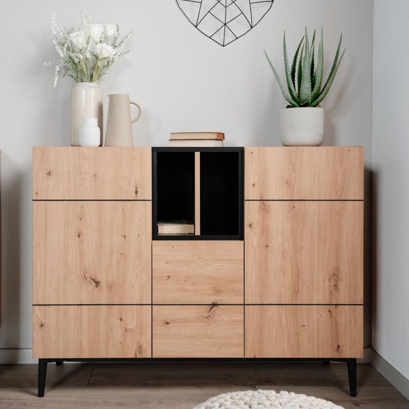 sideboard-kommode-eiche-holz-in-natur-schwarz-wohnzimmerschrank-120x90x40cm