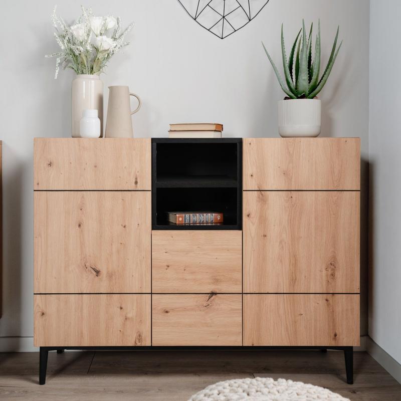 sideboard-kommode-eiche-holz-in-natur-schwarz-wohnzimmerschrank-120x90x40cm