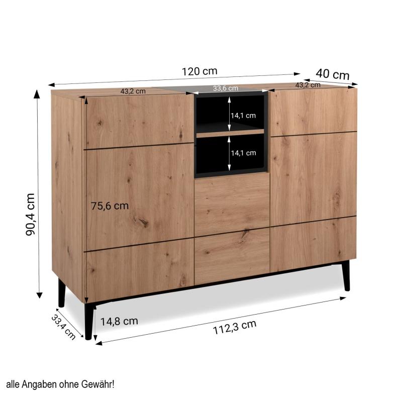 sideboard-kommode-eiche-holz-in-natur-schwarz-wohnzimmerschrank-120x90x40cm