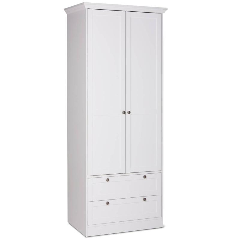 Kleiderschrank Weiss Garderobe Holz Schrank Massiv 2 Türen Garderobenschrank Mehrzweckschrank, 200x80x51cm