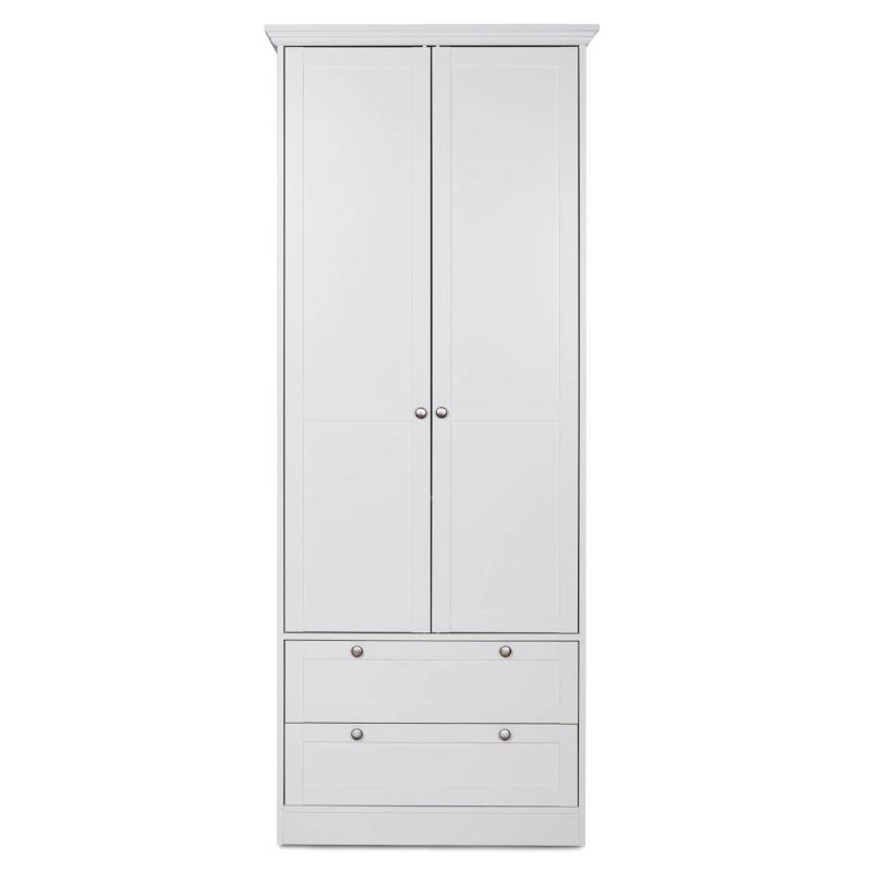 Kleiderschrank Weiss Garderobe Holz Schrank Massiv 2 Türen Garderobenschrank Mehrzweckschrank, 200x80x51cm