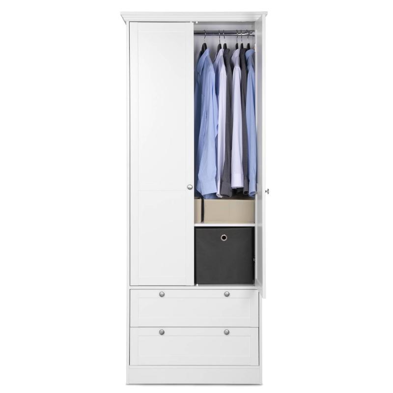 Kleiderschrank Weiss Garderobe Holz Schrank Massiv 2 Türen Garderobenschrank Mehrzweckschrank, 200x80x51cm