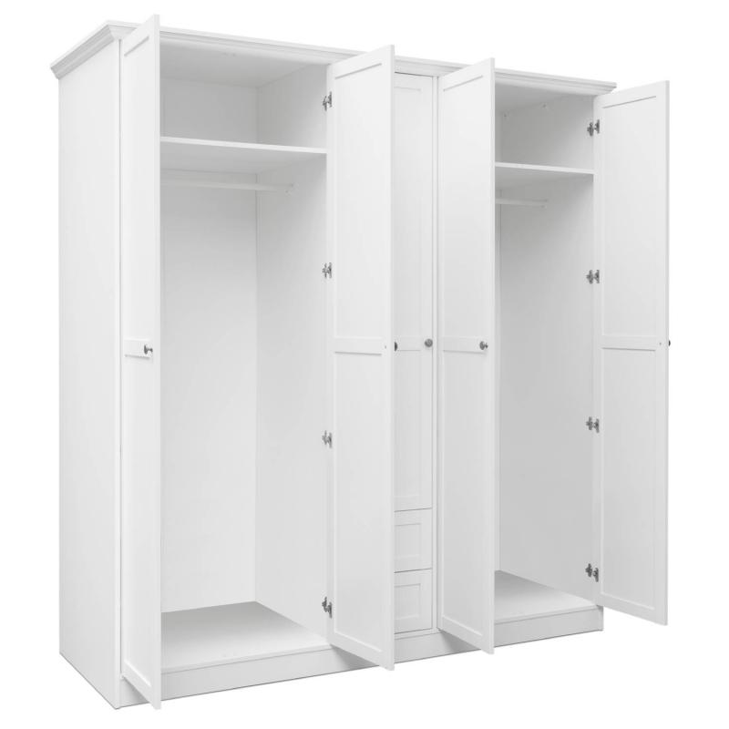 Kleiderschrank Weiss 5 Türen Garderobe Schrank Garderobenschrank Schlafzimmerschrank Drehtürenschrank, 200x187x67cm