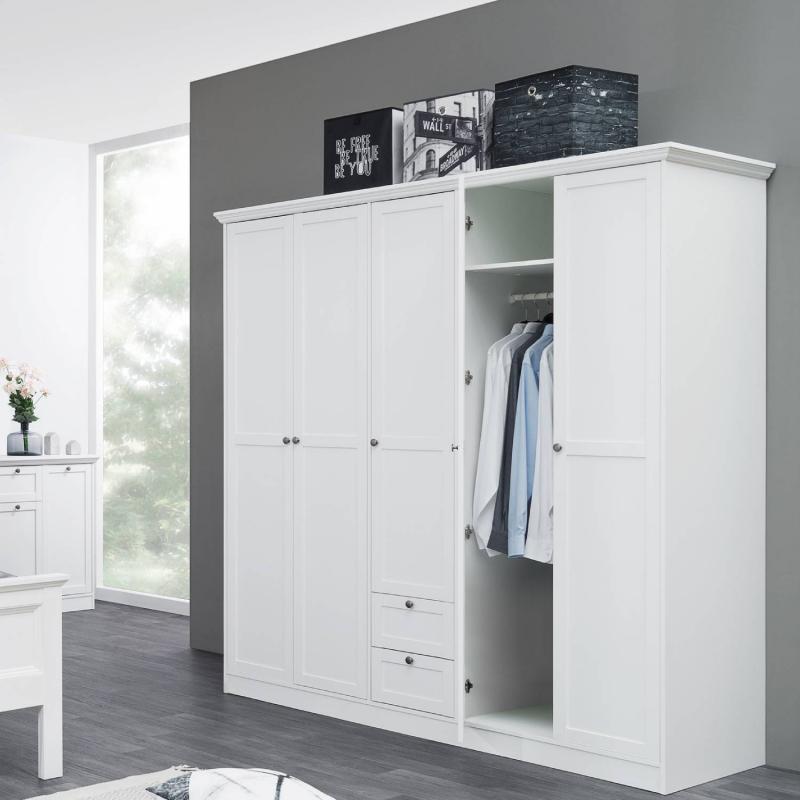 Kleiderschrank Weiss 5 Türen Garderobe Schrank Garderobenschrank Schlafzimmerschrank Drehtürenschrank, 200x187x67cm