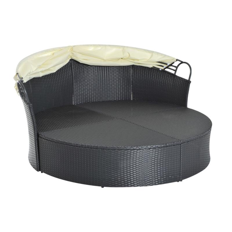 Sonneninsel, teilbar in 2 Sofas, verstellbarer Sonnenschutz, Rattanoptik, Creme, 1,7x1,8x1,5m