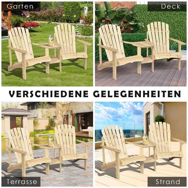 Gartenstuhl mit Tisch und Schirmloch 2 Sitzer Gartensessel Sitzgruppe Massivholz Naturholz, 178x87x92cm