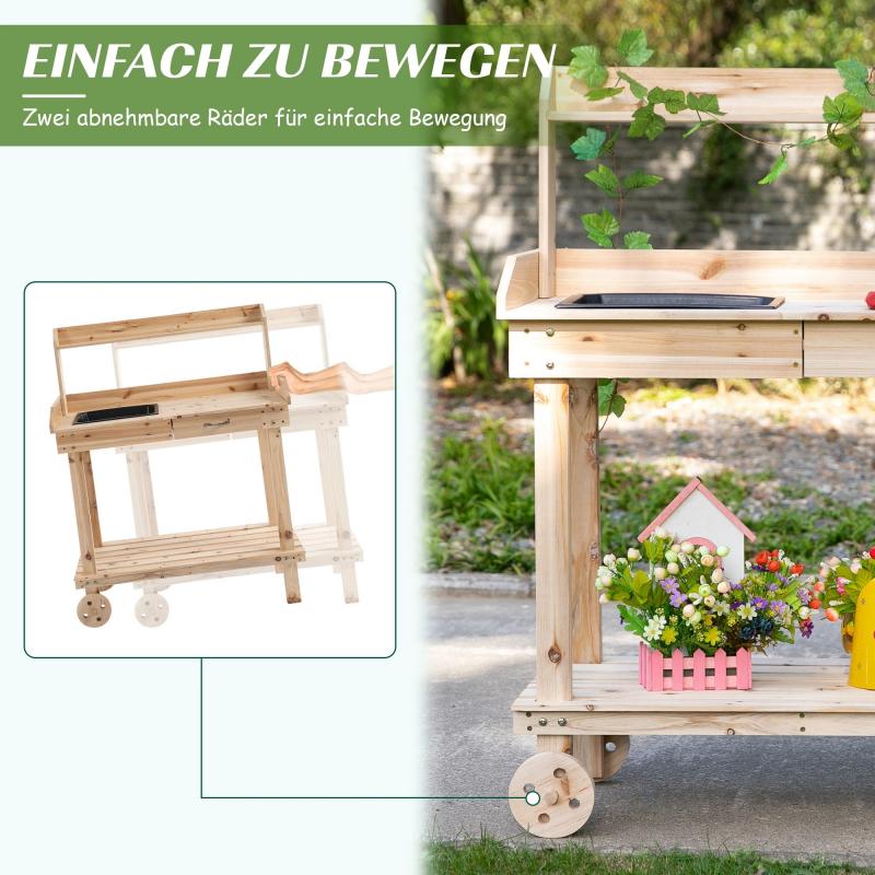 pflanztisch-mit-schublade-2-stufen-gaertnertisch-mit-waschbecken-und-rollen-garten-tannenholz-natur-92x45x119cm