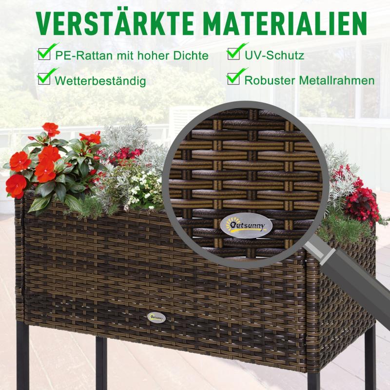 poly-rattan-hochbeet-blumenkasten-mit-fuessen-blumentopf-mit-ablage-braun-70x30x70cm