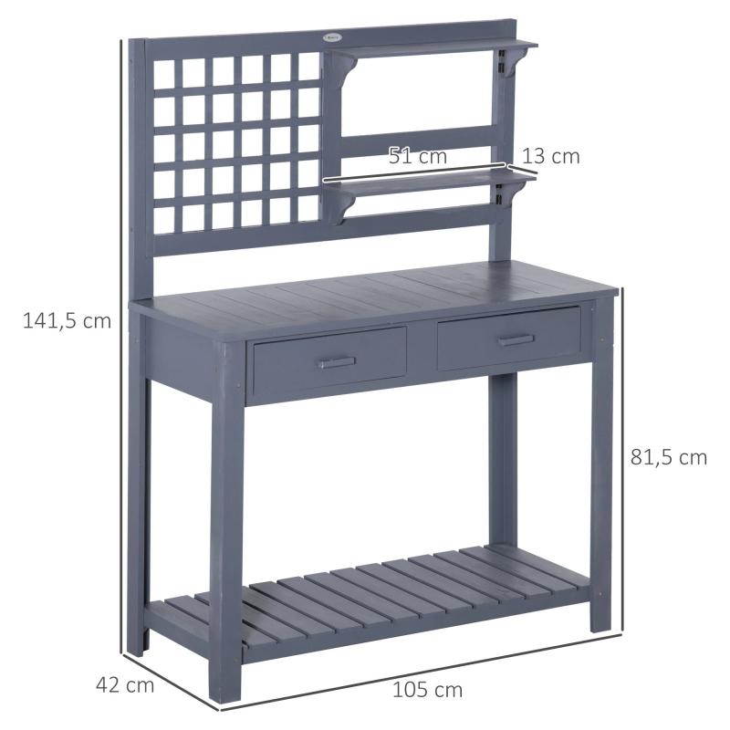 pflanztisch-gaertnertisch-aus-holz-mit-2-schubladen-ablagen-gitterwand-holzpflanztisch-fuer-garten-terrasse-grau-105x42x141-5cm