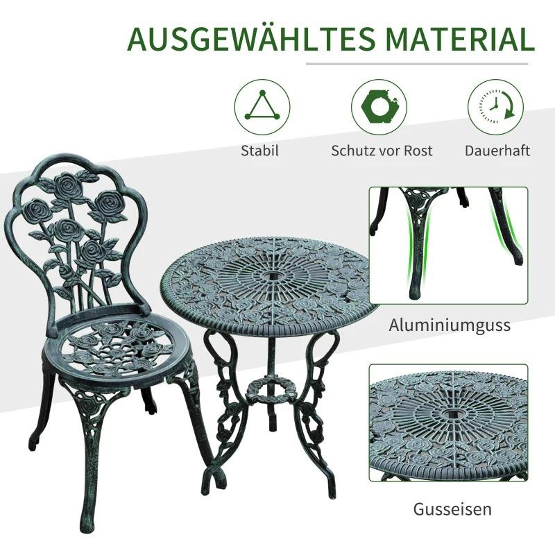 Bistroset Gartenset für 2 Personen Balkonmöbel Set Gussaluminium Antik Grün