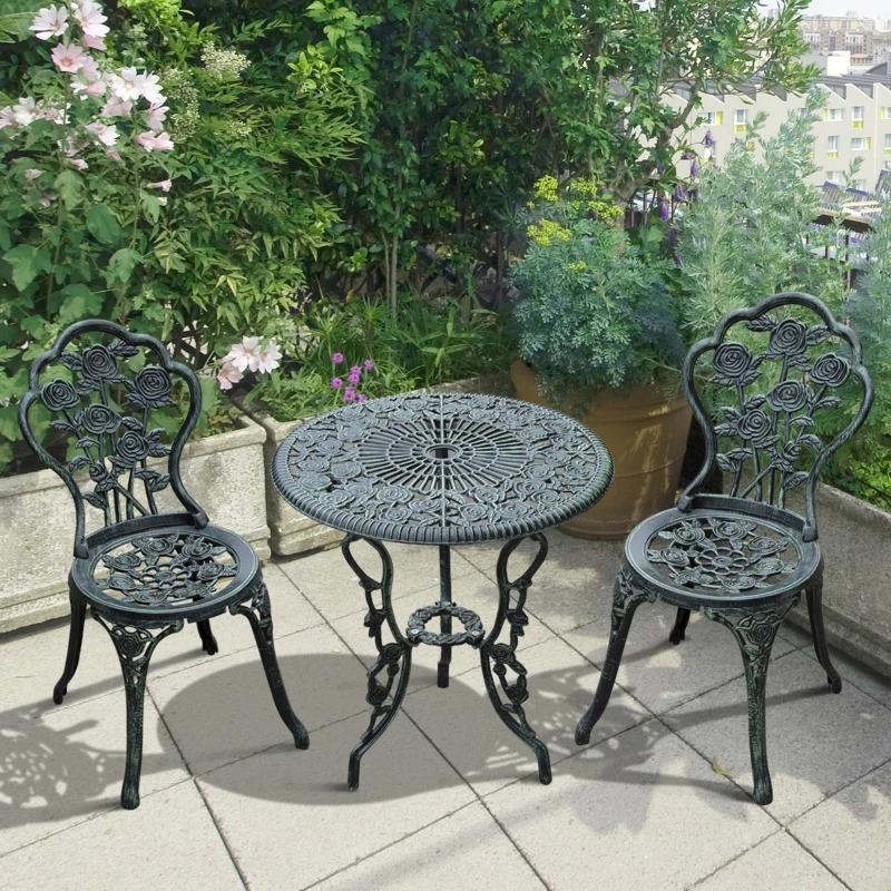 Bistroset Gartenset für 2 Personen Balkonmöbel Set Gussaluminium Antik Grün